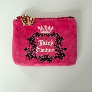 Juicy Couture Pink Plush Zip Pouch with Crown Charm.